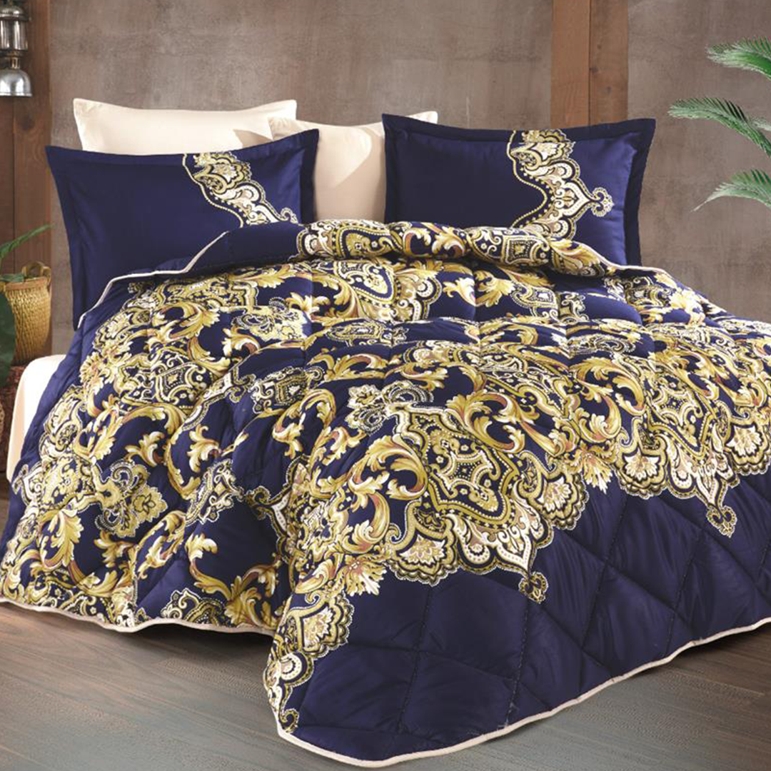 Satin King Size Bedding Set 6Pcs Artesa Darkblue | '7202681 | Home & Linen | Bed Covers, Comforters, Home & Linen |Image 1