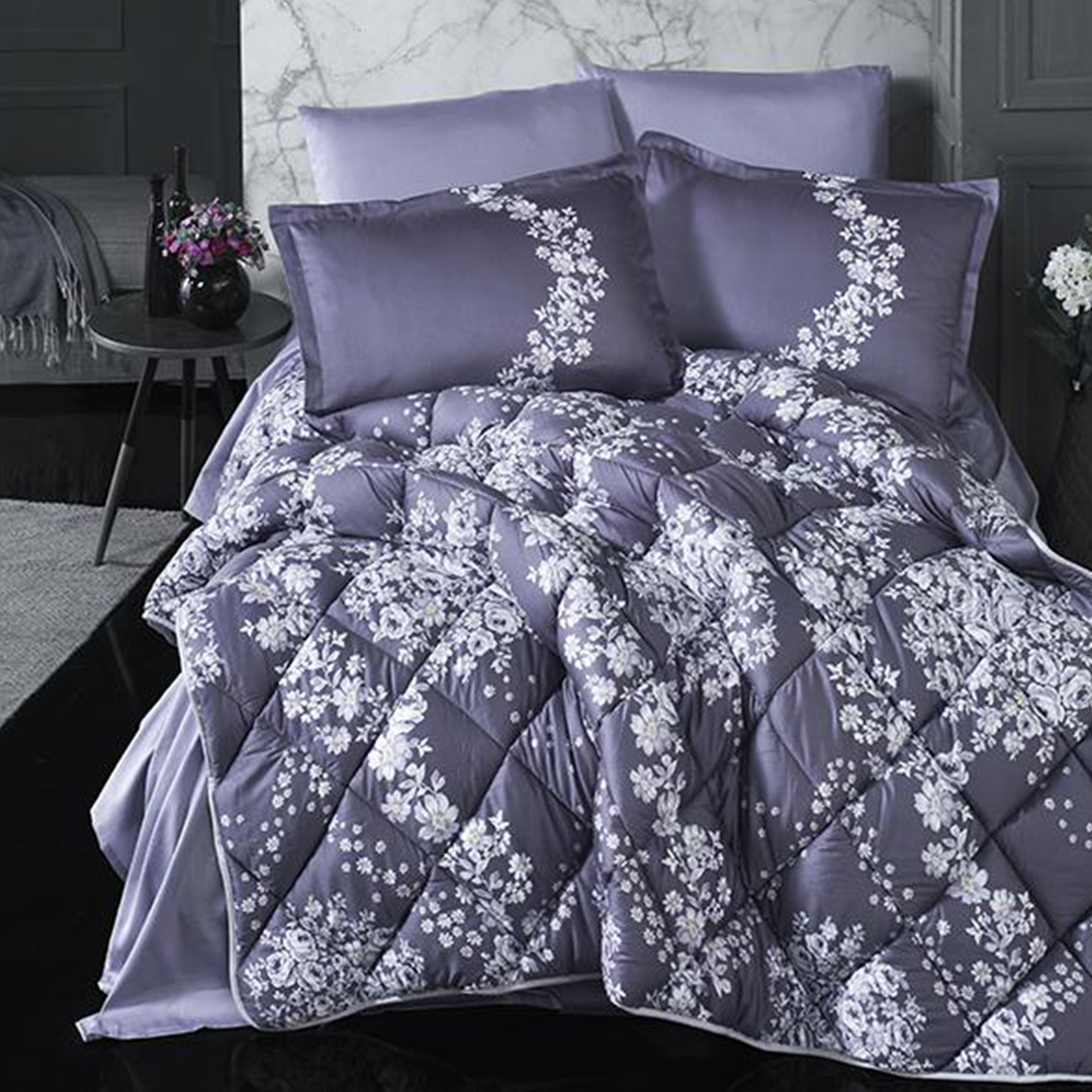 Satin King Size Bedding Set 6Pcs Melrosa Grey | '7202728 | Home & Linen | Bed Covers, Comforters, Home & Linen |Image 1