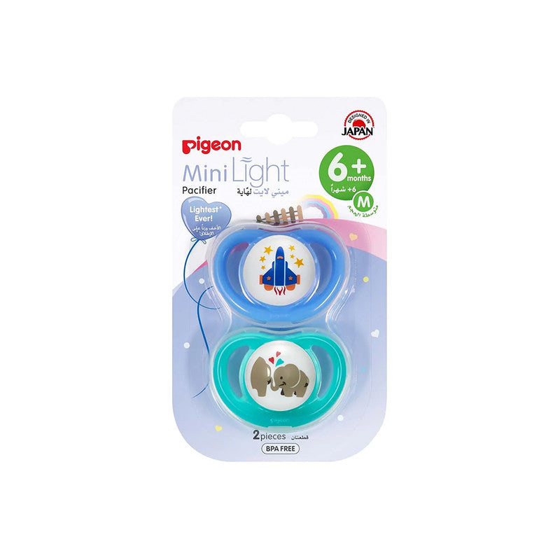 Pigeon 2 Pieces Minilight Pacifier - Boy Aeroplane & Elephant