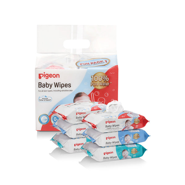 Pigeon 100% Pure Water Baby Wipes 80 Sheets 6 In 1 | 79477P2 | Baby Care | Baby Care |Image 1