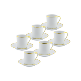 DEPOS WHITE + GOLD RIM SET 6 COFFEE CUP + PLATE