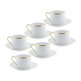 DEPOS WHITE + GOLD RIM SET 6 TEA CUP + PLATE