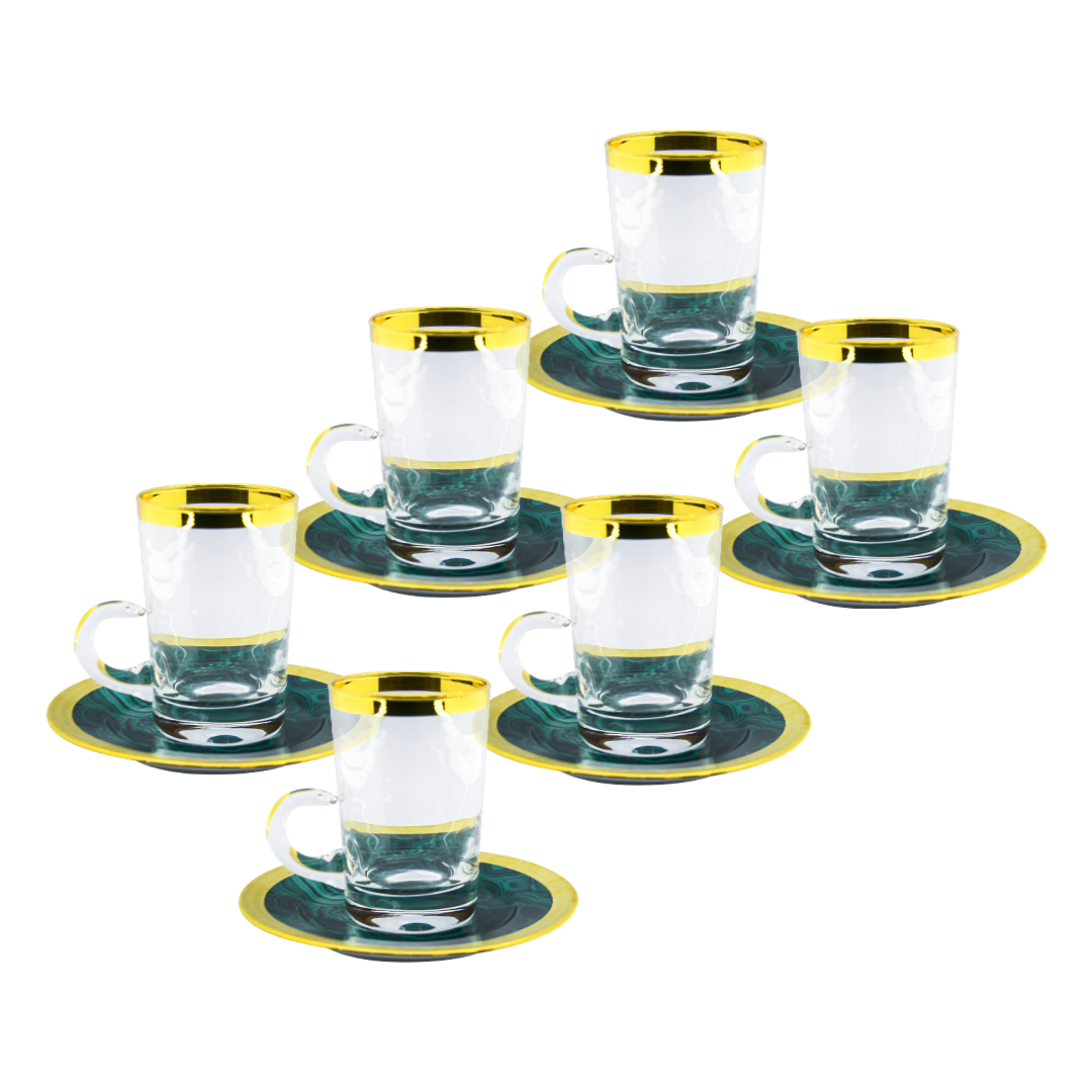 Depos Set 6 Istikana + Plate | 806-TP-MALACHITE | Cooking & Dining | Coffee Cup, Cooking & Dining, Glassware, Tea Cup |Image 1