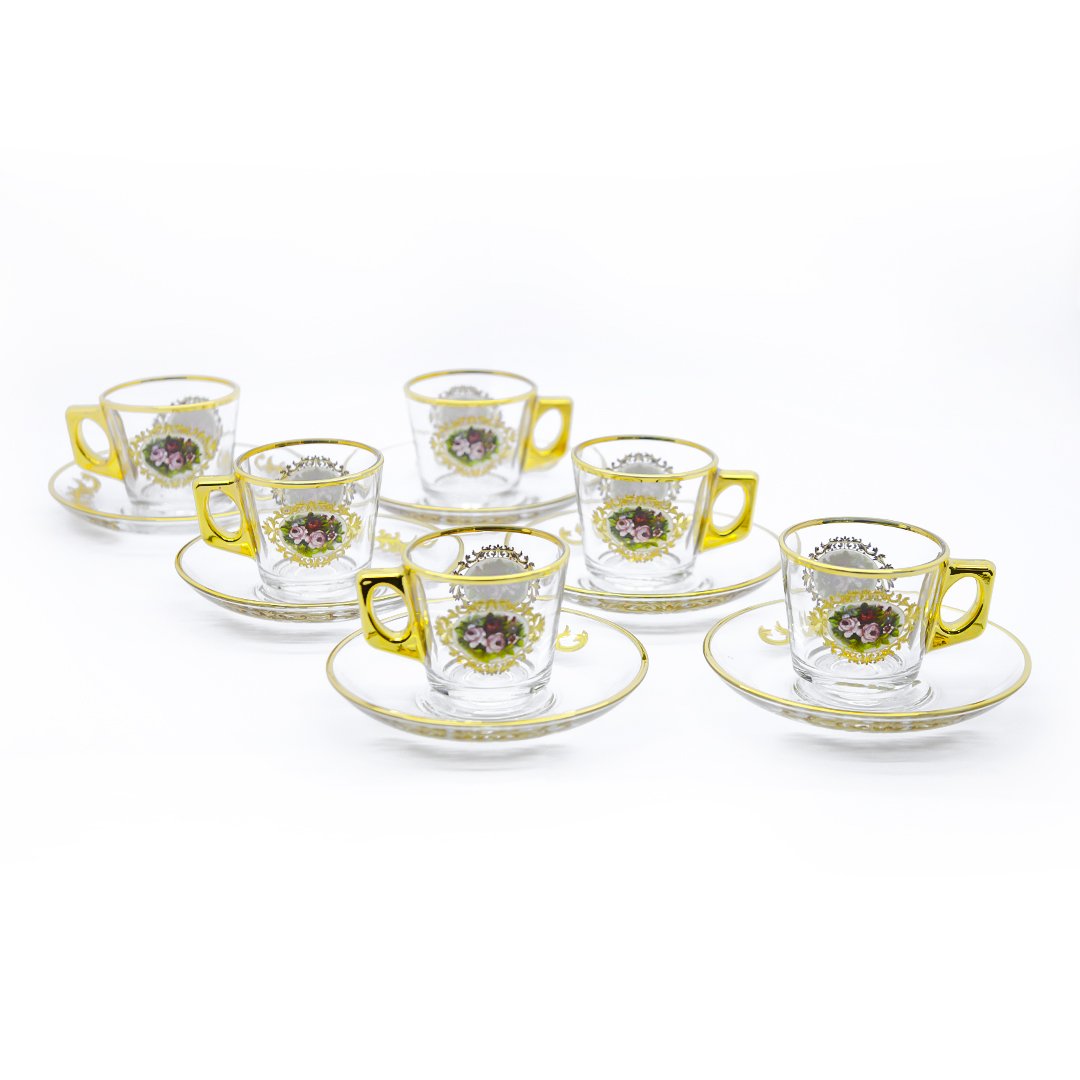 Enes Cam 6+6 Turkish Coffee W/B Gul Gold | ES-97301 | Cooking & Dining | Coffee Cup, Cooking & Dining, Glassware |Image 1
