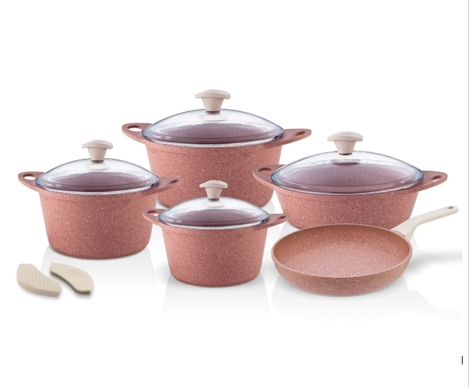 Falez Doa Cast 9Pc Cookware Set Premium  Pink - F33275 | F33275 | Cooking & Dining, Cookware sets |Image 1