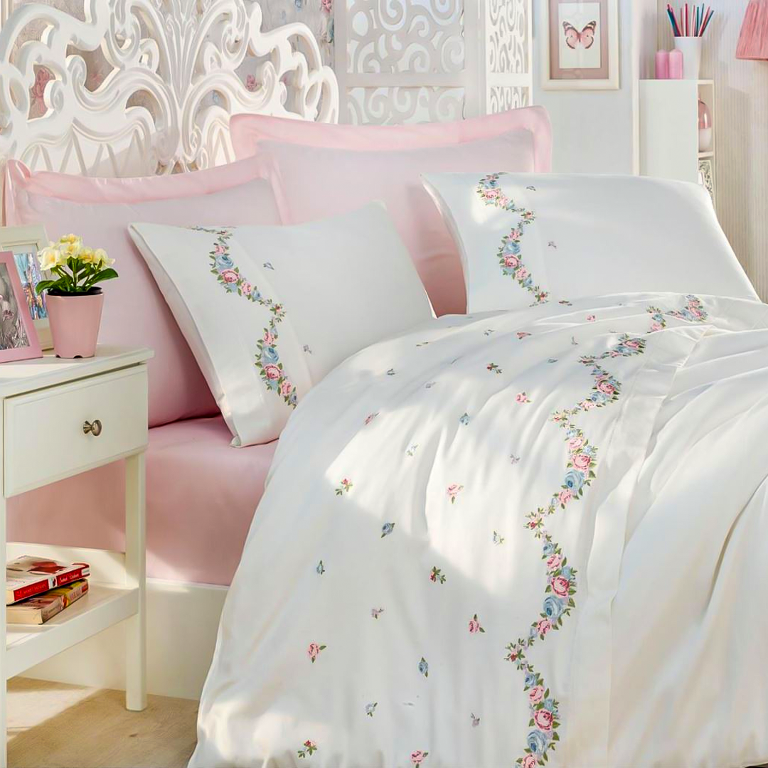 Embroideried Coton Sateen Duvet Cover Set | LARA-KREM | Home & Linen | Bed Covers, Home & Linen |Image 1