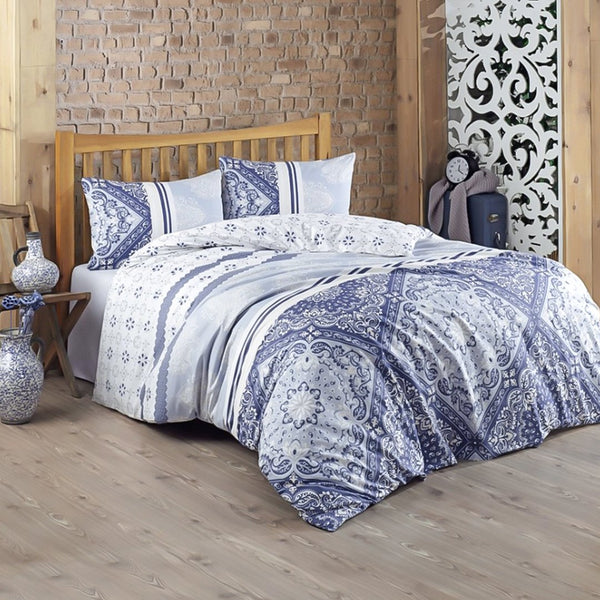 Zorlu Comforter, Flat Sheet And Pillow Cases Ranforce - Dilay Mavi Zorlu-1Dm